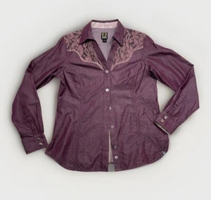 Noble Outfitters Women Size M Button Down Lace Blouse Wine Western Rodeo Cowgirl - Picture 1 of 9