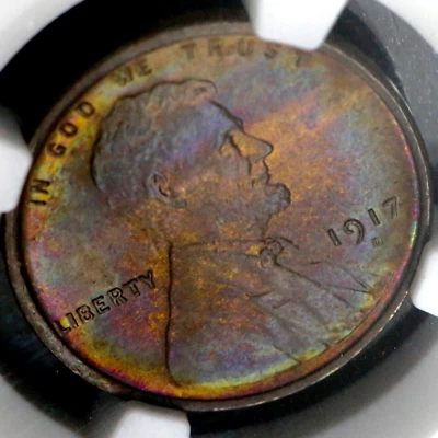 1917-D 1C Lincoln Wheat - NGC MS64 BN - Iridescent Rainbow Toning Obv/Rev  CC256 - Image 1 of 4