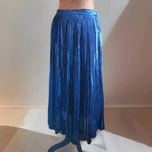 Vintage Evan Picone Skirt Size 8 P Metallic Blue Pleated Midi Union Made USA - Picture 1 of 7