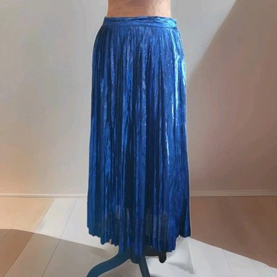 Vintage Evan Picone Skirt Size 8 P Metallic Blue Pleated Midi Union Made USA - Image 1 of 4