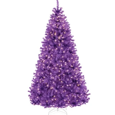 Árbol de Navidad púrpura preiluminado de 9 pies, decoración navideña artificial completa con 2,00... Foto 1 de 4