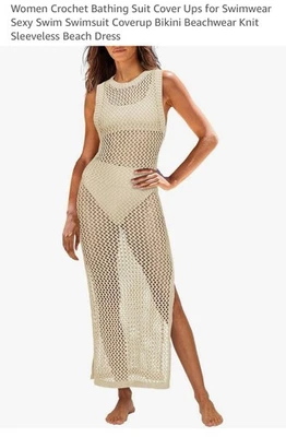 2025 Women's Sleeveless Hollow Knit Crochet Bikini Cover Up Sexy Beach Dress - Image 1 of 4