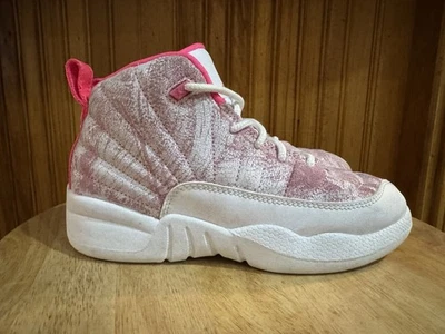 耐克 Air Jordan 12 复古粉色白色篮球鞋 510816-101 儿童 1 码 — 第 1/4 张图片