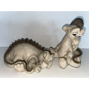 2 OWHEY Panton 88 Dinosaurs Resin Sleeping & Standing. Cream Dark Brown Accents - Picture 1 of 6