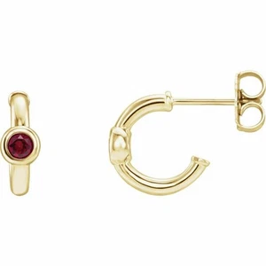 Natural Red Ruby 14K Yellow Gold Huggie Hoop Women Earrings - Picture 1 of 2
