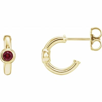 Natural Red Ruby 14K Yellow Gold Huggie Hoop Women Earrings - Image 1 of 2