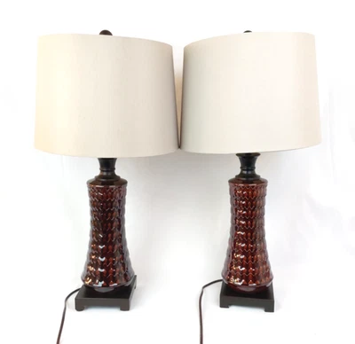 Pair of 2 Uttermost Cassian Brown Ceramic Accent Table Lamps, Discontinued - Image 1 of 4