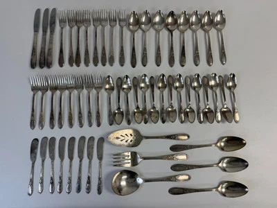 56pcs-VTG 1934 WM ROGERS IS посеребренные бордовые столовые приборы для шампанского виноград - Изображение 1 из 4