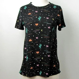 Camiseta Moderna Lux Negra Cactus Sun Birds Pequeña Estampada por Todas Partes ~ Ropa de Calle Boho - Imagen 1 de 7