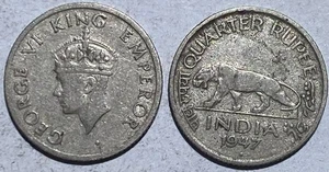 India 1/4 RUPEE Quarter Rupee 1946-1947 Lion 19mm nickel Coin km548 - Picture 1 of 1