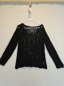Damen Vintage S.Oliver schwarz Langarm offen Strick Top Gr. M 8/10 - Bild 1 von 8