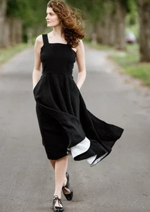 Son De Flor Pinafore Dress Black Linen, Size XS, Excellent Condition - Picture 1 of 4