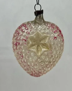 Vintage Antique Double Star Indent Bumpy Ribbed Heart Glass Christmas Ornament - Picture 1 of 4
