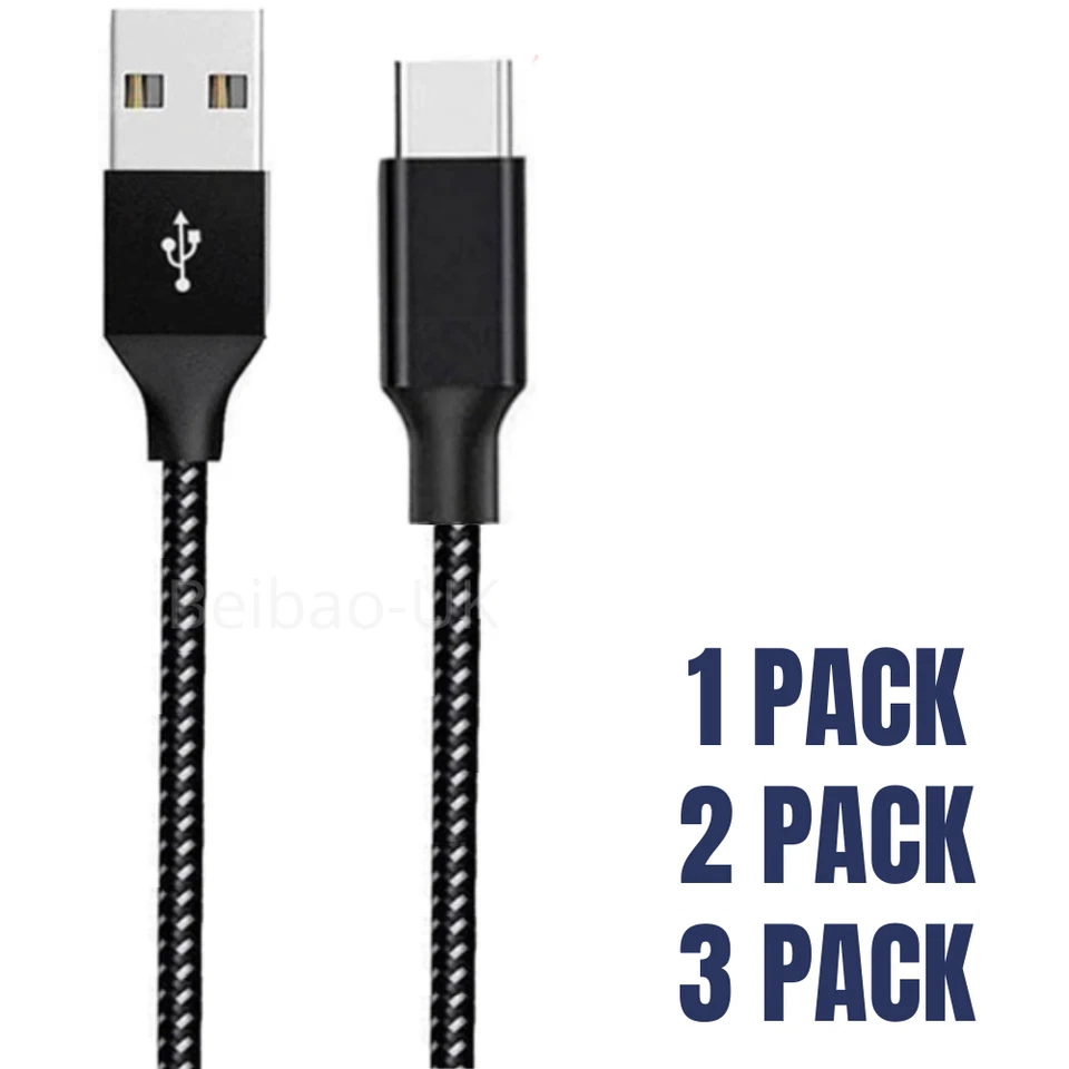 Braided USB C Cable 3M Type C Fast Charger Charging Data Sync Cord For LG HTC - image 1 of 4