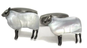 Simon Carter Sheep Mother of Pearl Cufflinks 15x20mm Brass Rhodium Coated Unused - Picture 1 of 7