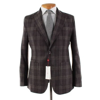 Abrigo deportivo de lana Luciano Barbera nuevo con etiquetas talla 52 (42 EE. UU.) púrpura con cuadros verdes y grises Foto 1 de 4