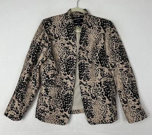 J. Crew Womens Going Out Blazer Tan Leopard Print Open Front Linen Blend Size 10 - Picture 1 of 16