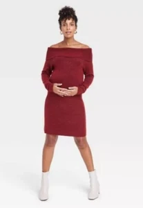 Vestido Suéter de Maternidad Fuera del Hombro Isabel Ingrid Maternidad Talla Mediana Rojo - Imagen 1 de 9
