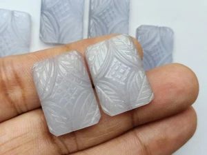 Pair Amazing Monalisa Pearl Blue Quartz Hand Carved Octagon Flat Back Cabochons - Picture 1 of 7