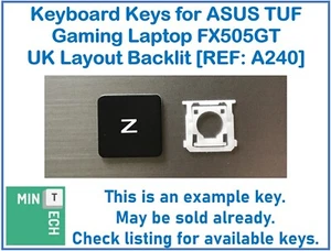Teclas de repuesto de teclado para portátiles para juegos ASUS TUF FX505GT diseño retroiluminado del Reino Unido - Imagen 1 de 12