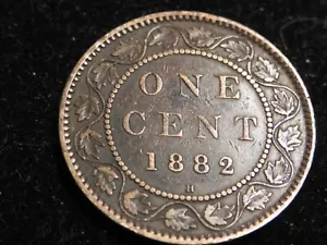 1882 H Canada One 1 Cent Canadian Large Penny Queen Victoria Bronze 25.4mm KM# 7 - Picture 1 of 2