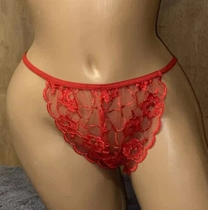 Vintage Lace Panty String Thong Lipstick Red Plus Size Retro Sissy Wear-2 - Picture 1 of 11