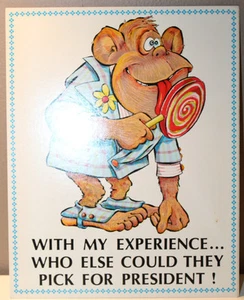 Custom Card Easel Canada Lithograph Joke Easel 1967 Experience President Monkey - Bild 1 von 4