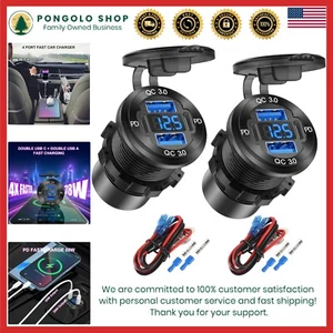 2-Pack 4 Port 12V USB Outlet Aluminum Charger with Voltmeter for Vehicles - Photo 1 sur 11