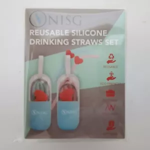 Paquete de 2 - Pajitas de silicona para beber reutilizables - Estuche de transporte, Blue Ships desde EE. UU. - Imagen 1 de 3