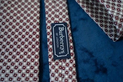 burberry tie with tag red maroon white pattern checkered floral Geometric shape - Image 1 of 4