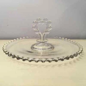 CANDLEWICK Center Handle Tray IMPERIAL GLASS Heart Shaped Handle 8" Dessert Tray - Imagen 1 de 7