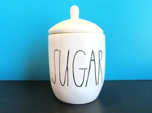 Vintage Rae Dunn Zuckerdose mit Deckel Magenta Exklusiv Weiß mit schwarzem Schriftzug - Bild 1 von 7