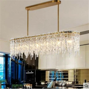 Modern led dining room chandelier simple art rectangular crystal light Lamps - Picture 1 of 10
