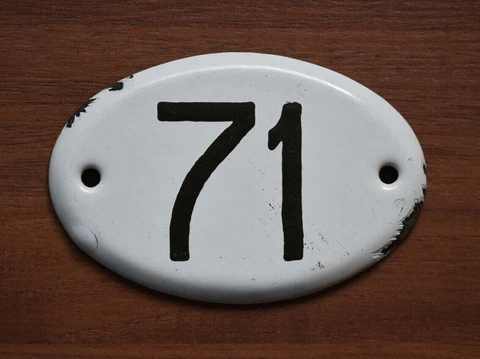 Soviet Apartment number 71 USSR door sign vintage Plaque plate Enameled metal Cover