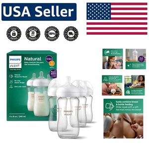 Philips Natural Glass Baby Bottles 8oz 4-Pack with Flow 3 Nipples - BPA-Free - Picture 1 of 11