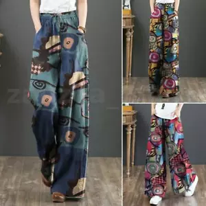 Mujeres Cintura Elástica Vintage Pantalones Largos Vestido Pierna Ancha Palazzo Pantalones Talla Grande - Imagen 1 de 21