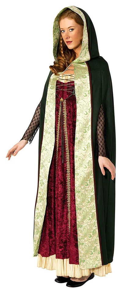 Capa Verde/Dorado Renacimiento/Cuento de Hadas Larga Capucha Personaje Disfraz Capa Foto 1 de 1