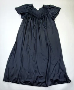 Vintage 80er Nachthemd seidig schwarz gerafft leichte Schleife Spitze Passe Rüschenkleid - Bild 1 von 11