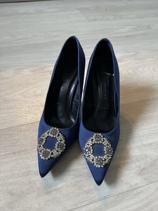 Marks And Spencer Navy 5.5 Heels Diamanté Satin - Picture 1 of 7