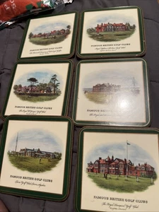 Vintage PIMPERNEL Set of 6 Famous British Golf Clubs, Cork Back Coasters - Picture 1 of 8