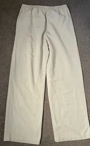 H&M Size M Trousers Wide Leg Linen Blend W30-32 L31 Biscuit - Picture 1 of 13