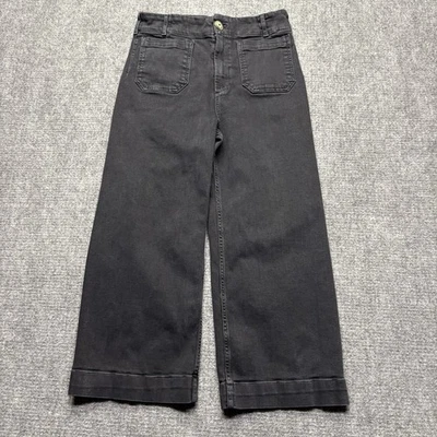 Maeve Anthropologie 牛仔裤女式 31x25 黑色 Colette 宽腿布贴口袋作物 — 第 1/4 张图片