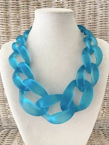 Damen Statement Kette Matt Blau Modeschmuck Glieder Halskette Blogger - Bild 1 von 12