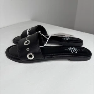 Serra Aldi Damen-Pantoletten Sandalen Memory Foam schwarz Metallösen Größe 9 neu mit Etikett - Bild 1 von 9