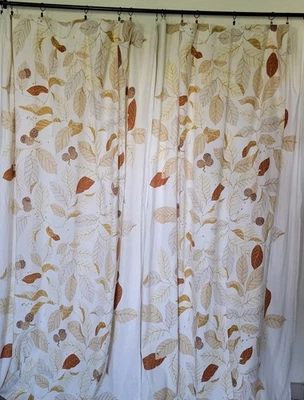 IKEA Stockholm Blad Drapes Curtains Brown Leaf Cotton Blend 2 Panels 54"x83" - Image 1 of 4
