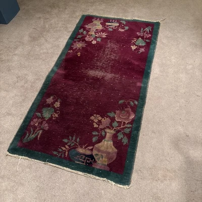 Antique Art Deco Chinese Rug Circa 1920 34” X 68” Gorgeous Attic Find! - image 1 of 4
