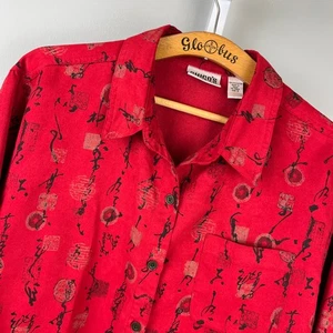 Vintage Chico's Design Artsy Shirt Size 2 Womens L/12 Red Asian Inspired Print - Picture 1 of 7