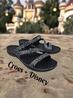 Crocs + Disney Slip On Sandel Womens Sz 8 Black White Mickey Mouse Ears & Hands  - Image 1 of 4