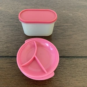2 Tupperware Mini Size Kitchen Refrigerator Magnets Pink Divided Plate Modular - Picture 1 of 11