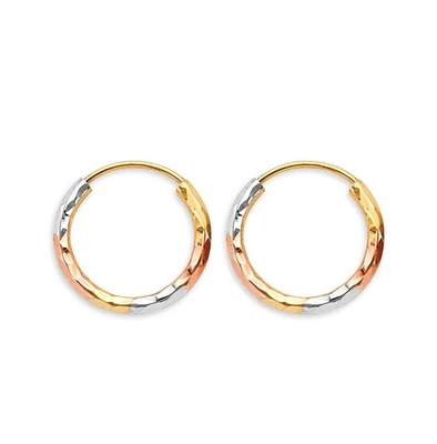NEW 14K TRI COLOR GOLD 1.8MM TUBE DC ENDLESS HOOP EARRINGS - Image 1 of 2